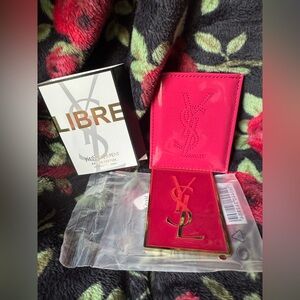 Yves Saint Laurent Hot Pink Patent Logo Compact Mirror With Card Holder